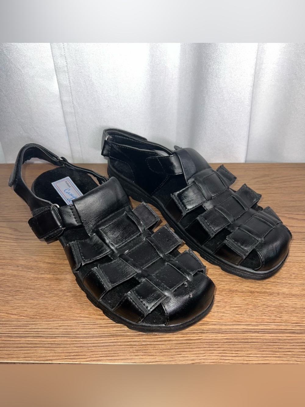 Haband Casual Joe Black Leather Woven Fisherman Sandals Size 13